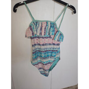Girls George One Piece Swimsuit M (7-8) Blue Pink Tie-Dye